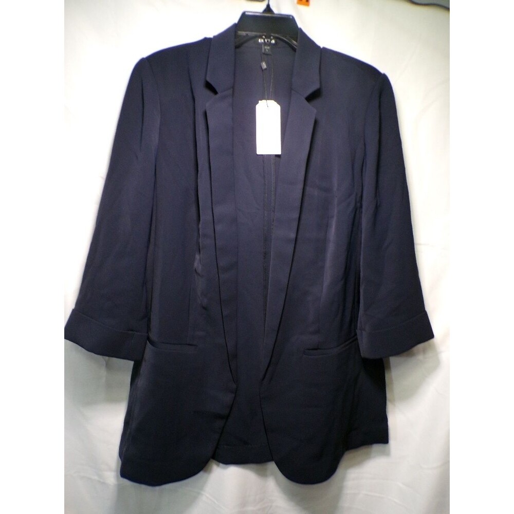 EXPRESS Women's Navy Blue Open Front Blazer Notch Lapel Rolled Cuff Size L